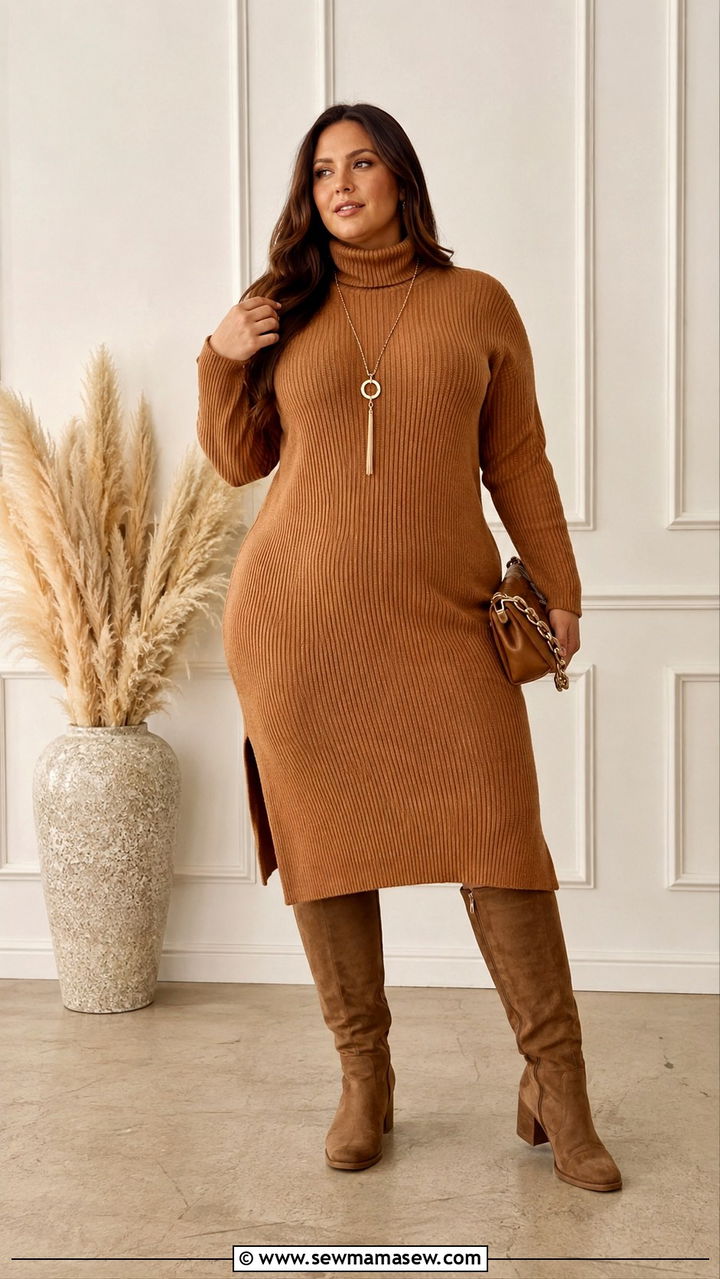 Plus Size Sweater Dress With Knee High Boots Outfit - 30 transitional plus size outfit ideas