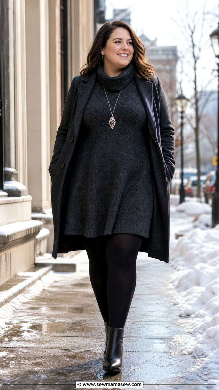 Plus Size Sweater Dress and Opaque Tights Outfit - 25 Plus size outfit ideas for 12-14