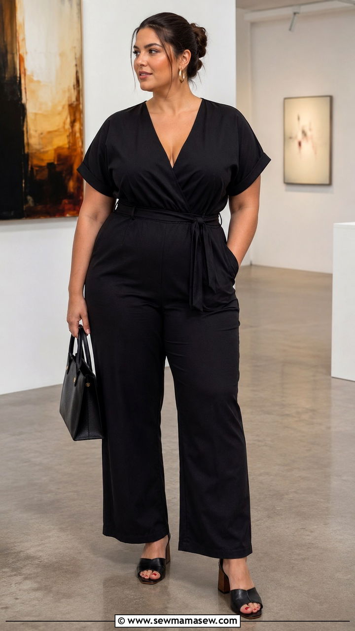 Plus Size Tailored Jumpsuit and Heeled Mules - 25 Plus size outfit ideas French girl
