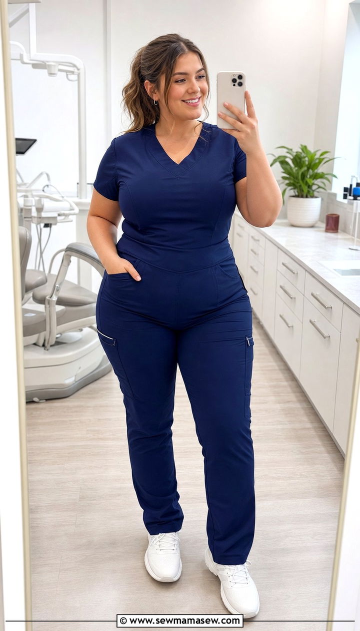 Plus Size Tailored Scrub Set With Supportive Sneakers - 25 Dental assistant outfit ideas