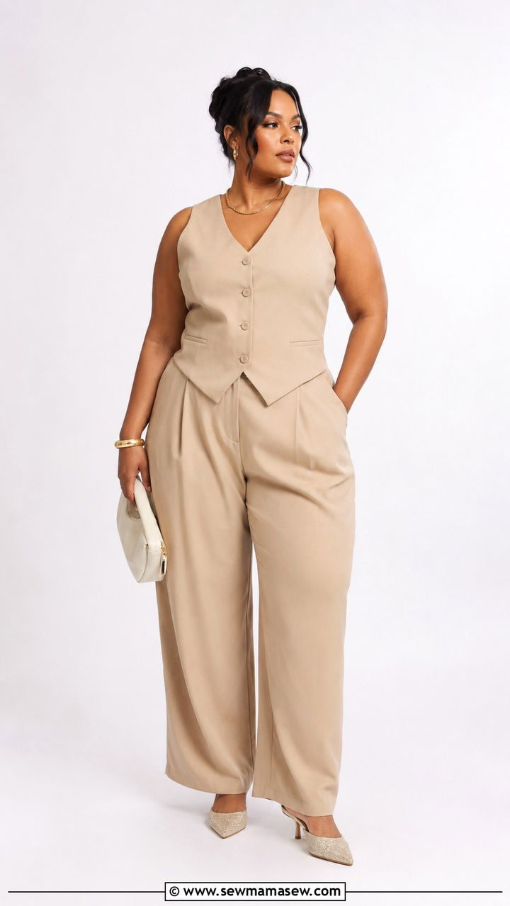 Plus Size Tailored Vest and Wide Leg Pants Outfit - 25 Photoshoot outfits for plus size