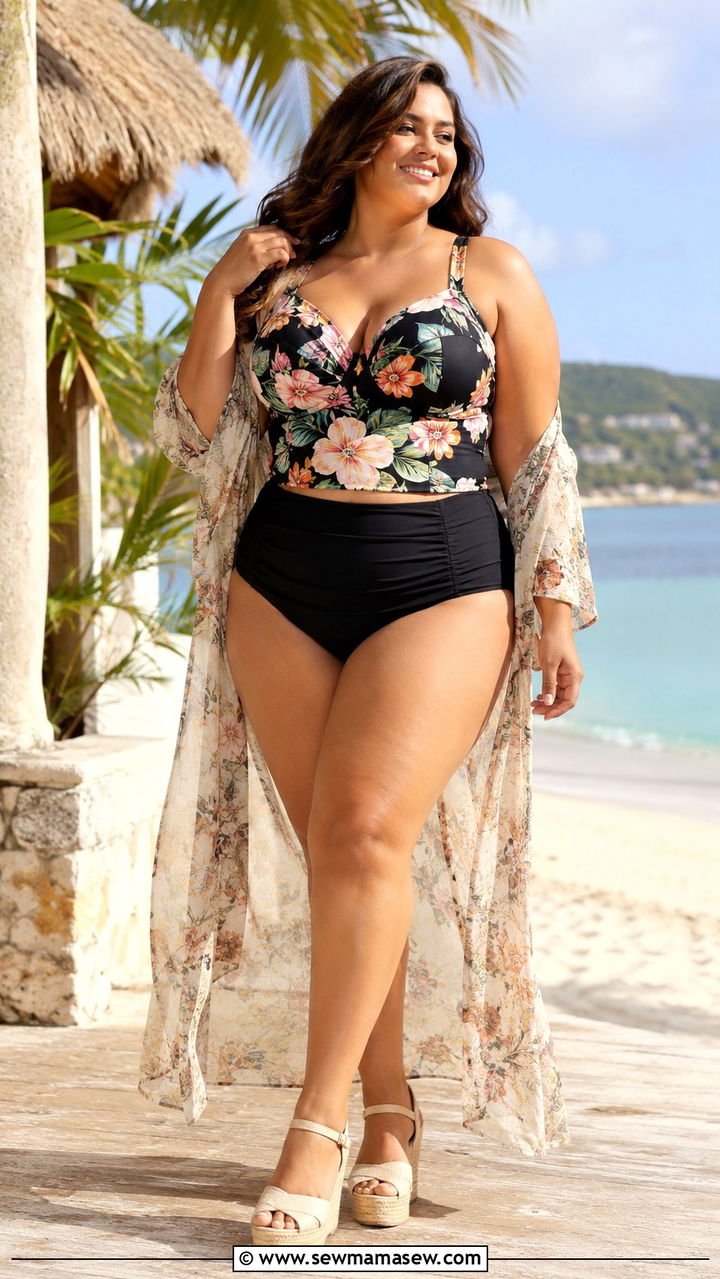 Plus Size Tankini With Ruched Bottoms - 30 Tankini outfit ideas