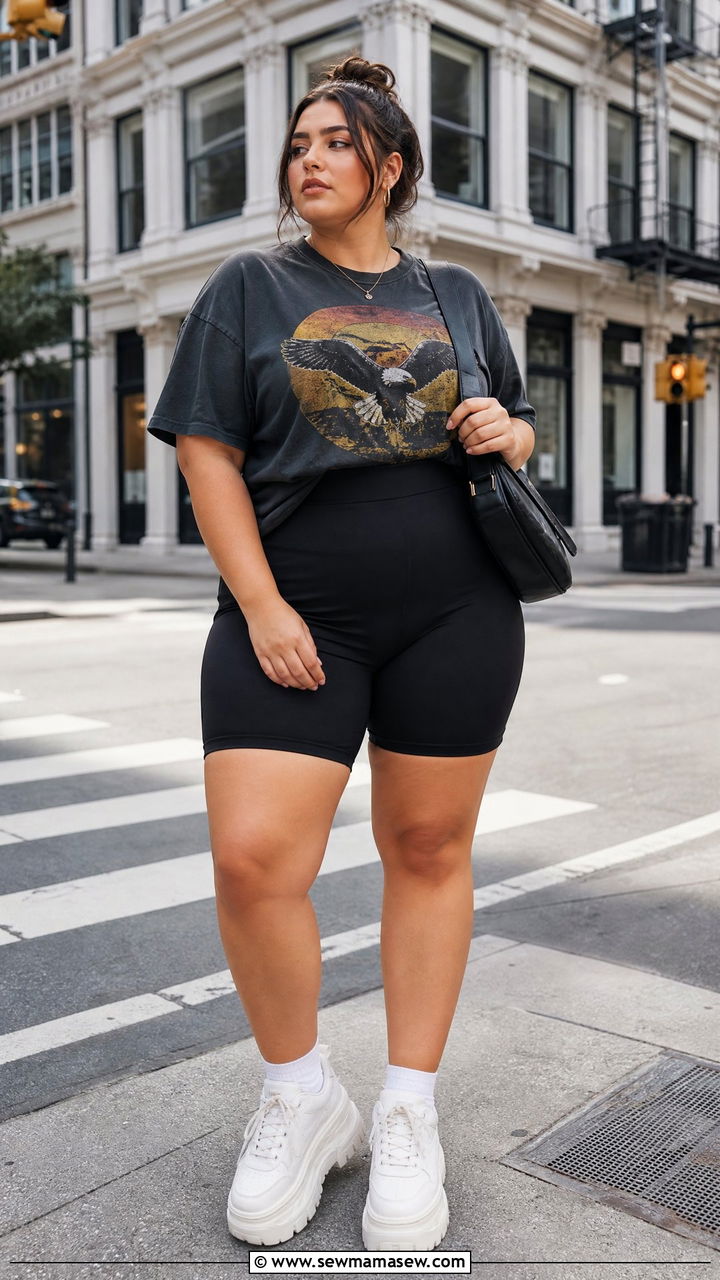 Plus Size Teen Graphic Tee and Biker Shorts Outfit - 30 Plus size outfit ideas for teens