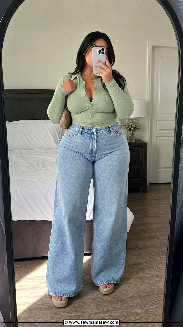 Plus Size Teen Wide Leg Jeans and Crop Top Outfit - 30 Plus size outfit ideas for teens