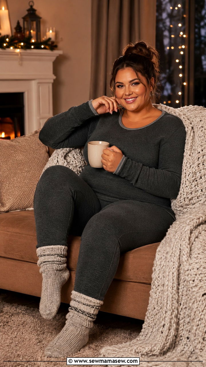 Plus Size Thermal Pajama Outfit for Winter - 30 Plus size pajama outfit ideas