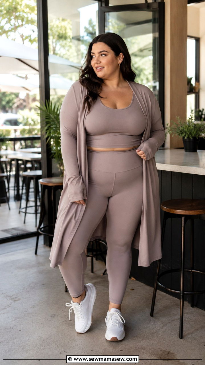 Plus Size Three Piece Yoga Set with Cardigan Outfit - 25 Yoga outfit ideas plus size