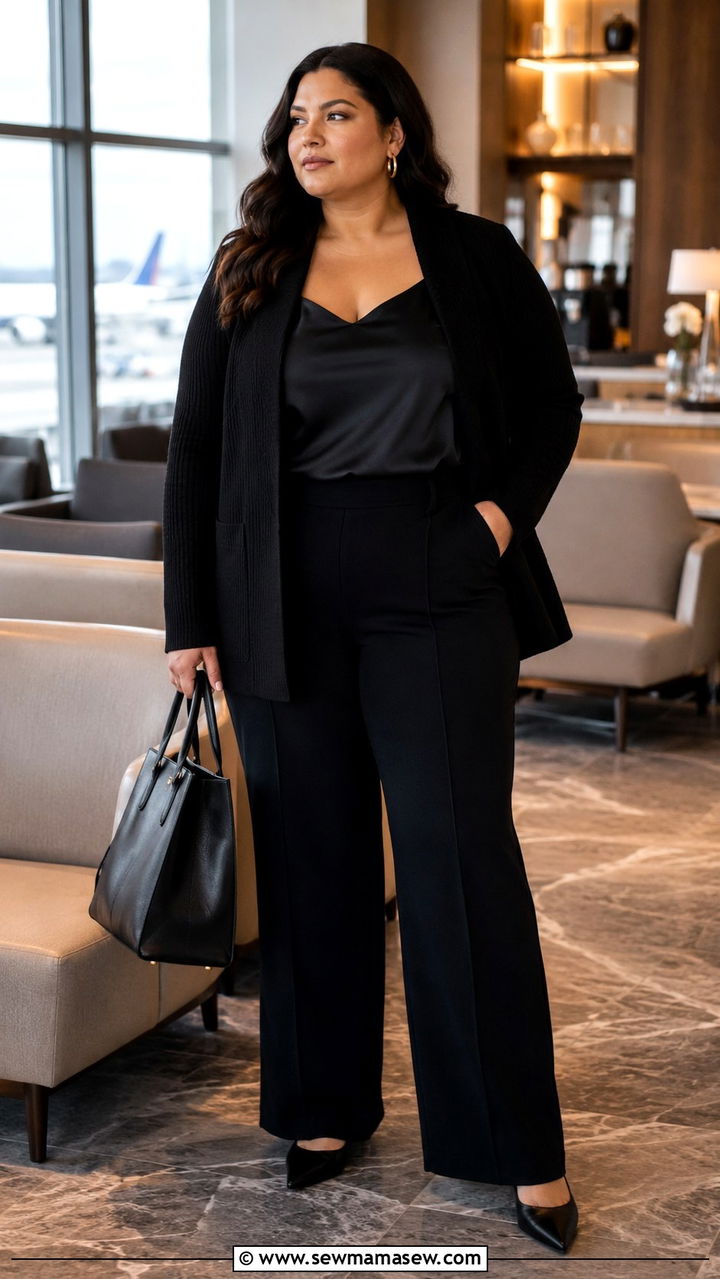 Plus Size Travel Outfit With Blazer and Wide Leg Trousers - 30 Travel outfit ideas plus size