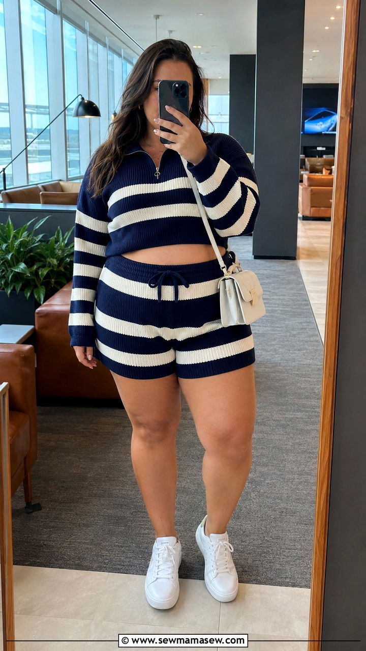 Plus Size Travel Outfit With Knit Co Ord Set - 30 Travel outfit ideas plus size
