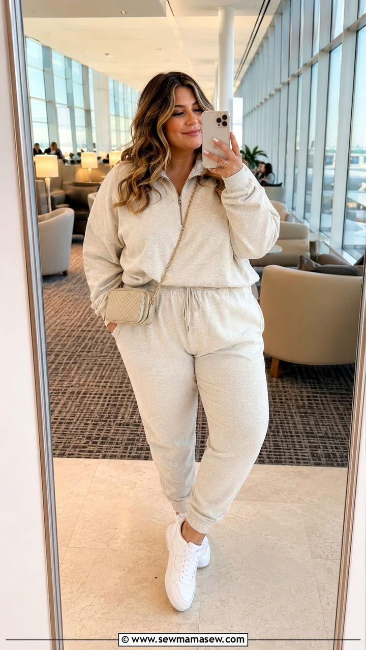 Plus Size Travel Outfit With Matching Lounge Set - 30 Travel outfit ideas plus size