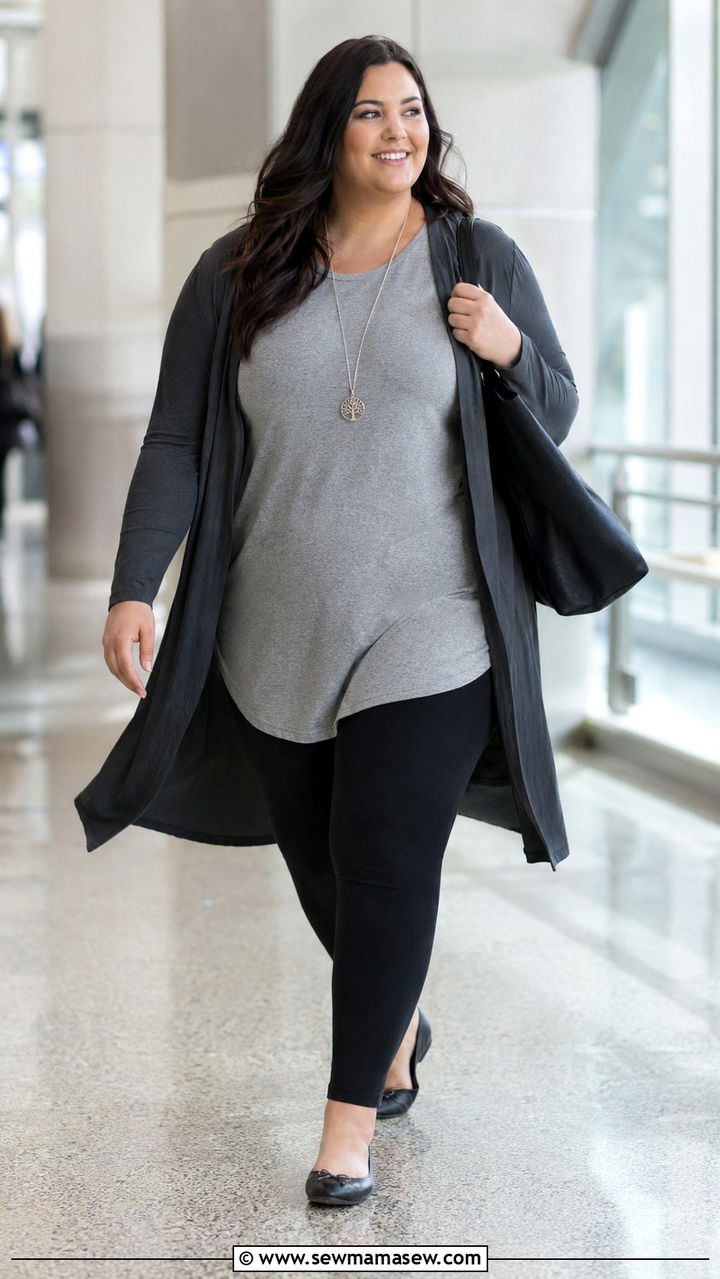 Plus Size Travel Outfit With Tunic Top and Leggings - 30 Travel outfit ideas plus size