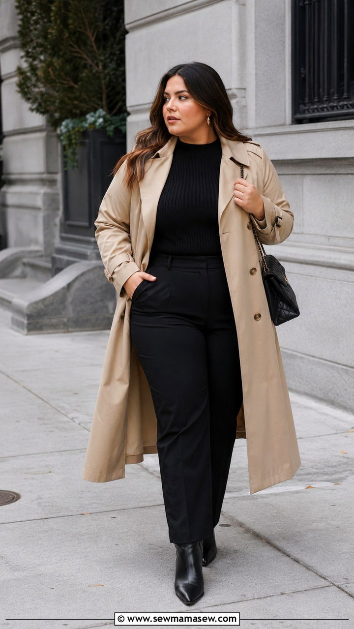 Plus Size Trench Coat With Black Pants - 30 Plus size outfit ideas with trench coat