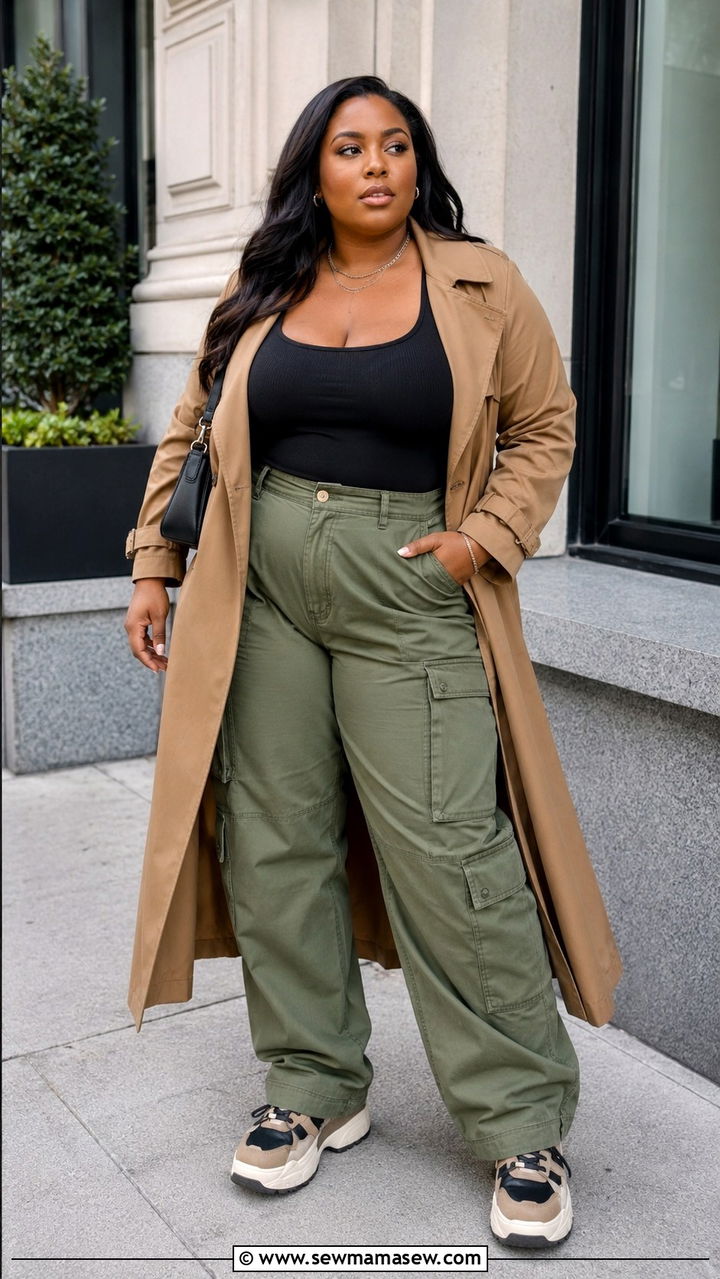 Plus Size Trench Coat With Cargo Pants - 30 Plus size outfit ideas with trench coat