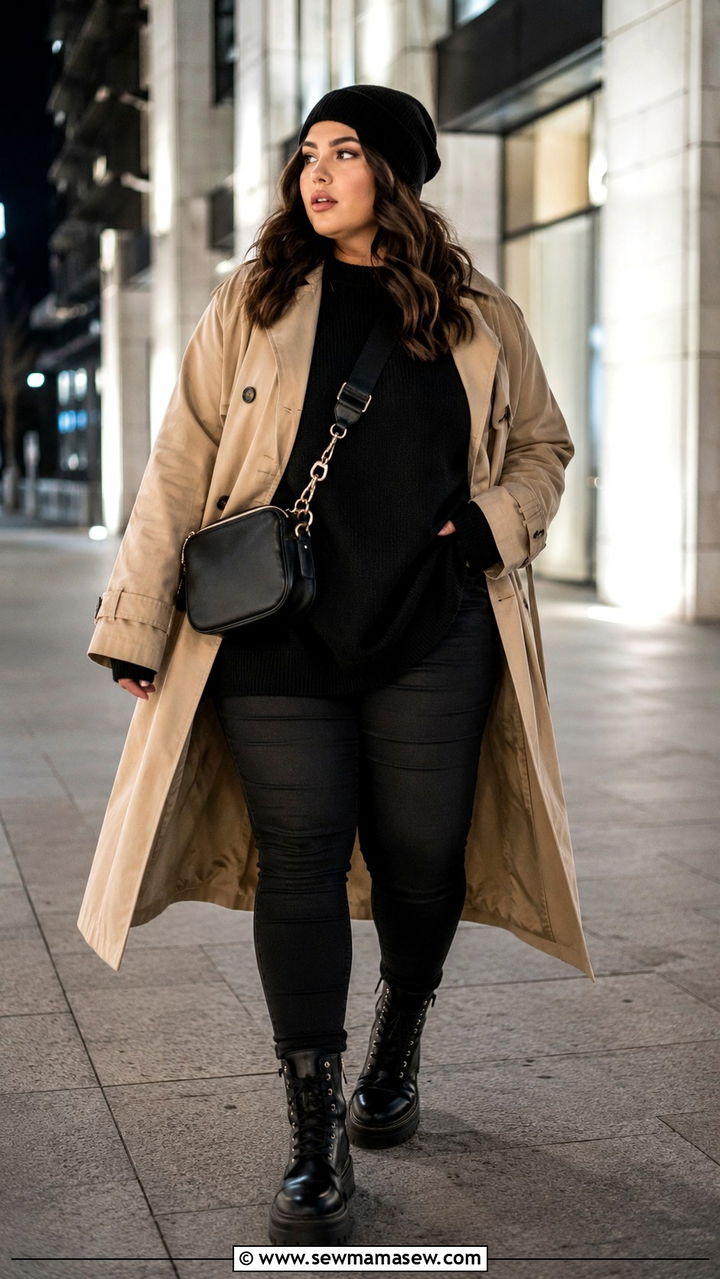 Plus Size Trench Coat With Chunky Boots - 30 Plus size outfit ideas with trench coat