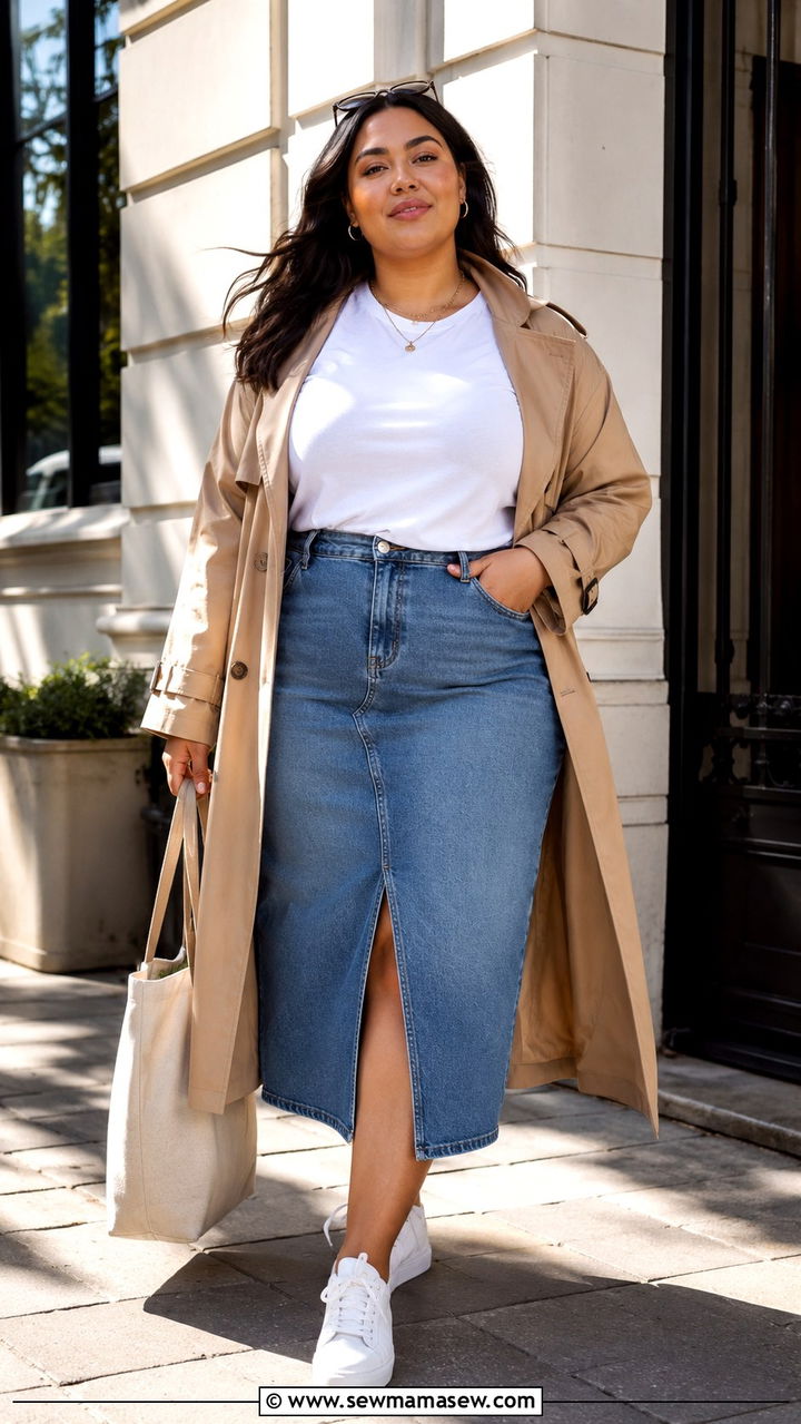 Plus Size Trench Coat With Denim Skirt - 30 Plus size outfit ideas with trench coat