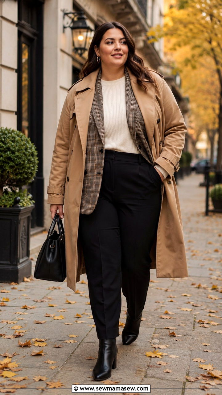 Plus Size Trench Coat With Plaid Layers - 30 Plus size outfit ideas with trench coat
