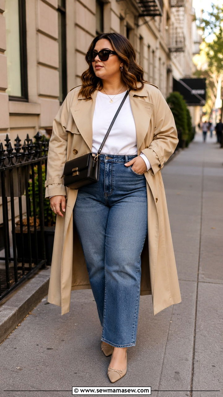 Plus Size Trench Coat and Straight Leg Jeans Outfit - 25 Photoshoot outfits for plus size