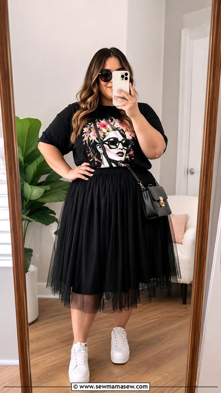 Plus Size Tulle Skirt With Statement Tee - 20 Tulle skirt outfit ideas with a tee