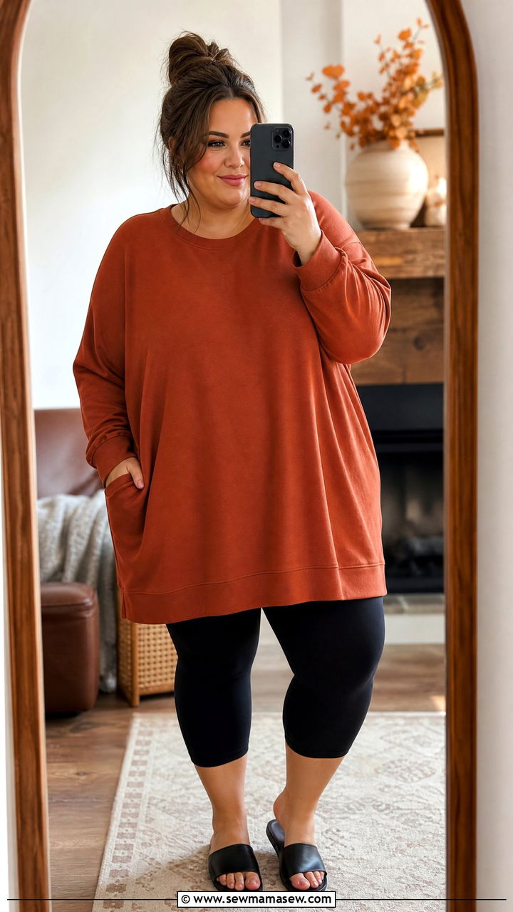 Plus Size Tunic Sweatshirt and Capri Leggings - 25 Loungewear outfit ideas plus size