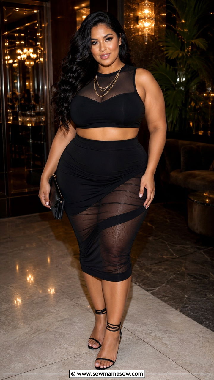 Plus Size Two Piece Mesh Set Night Out - 30 plus size girls night out outfit ideas