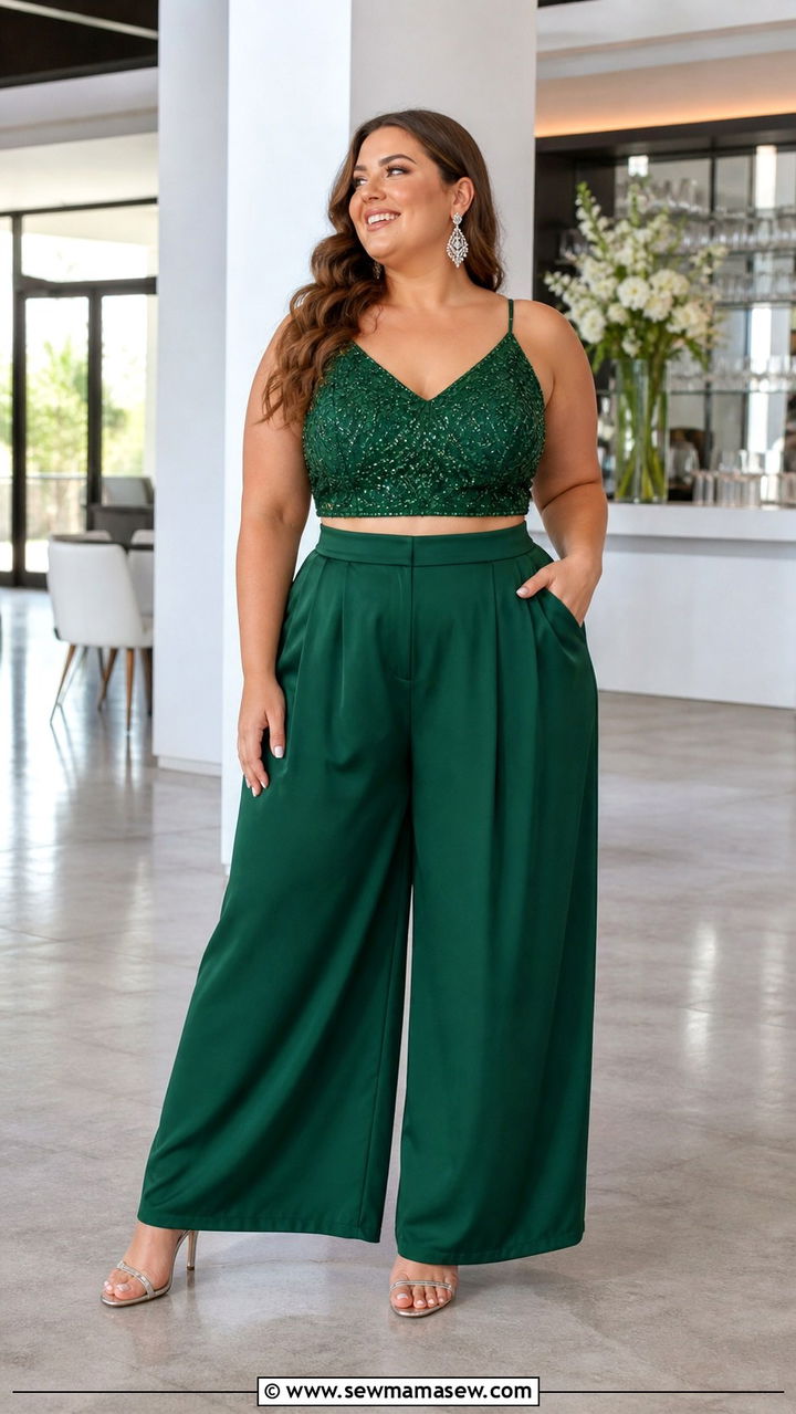 Plus Size Two Piece Prom Set With Palazzo Pants And Heeled Sandals - 40 Prom outfit ideas