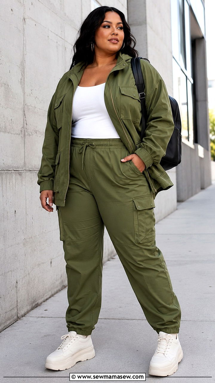 Plus Size Utility Jacket and Cargo Pants Outfit - 25 Plus size capsule wardrobe 2026