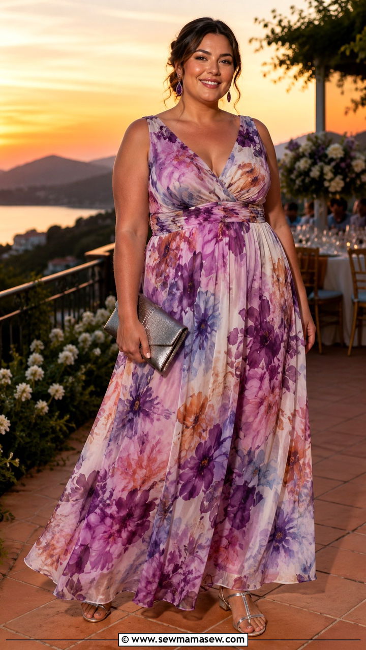 Plus Size VNeck Dress Wedding Guest Outfit - 30 plus size summer wedding guest outfit ideas