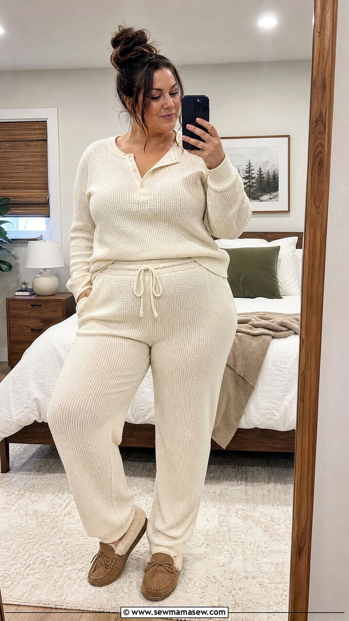 Plus Size Waffle Knit Pajama Set - 30 Plus size pajama outfit ideas