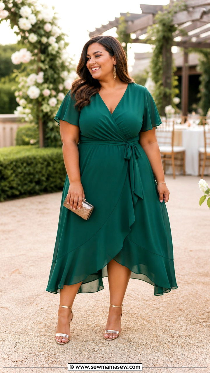 Plus Size Wedding Guest Outfit with Chiffon Wrap Dress - 40 Plus size outfit ideas