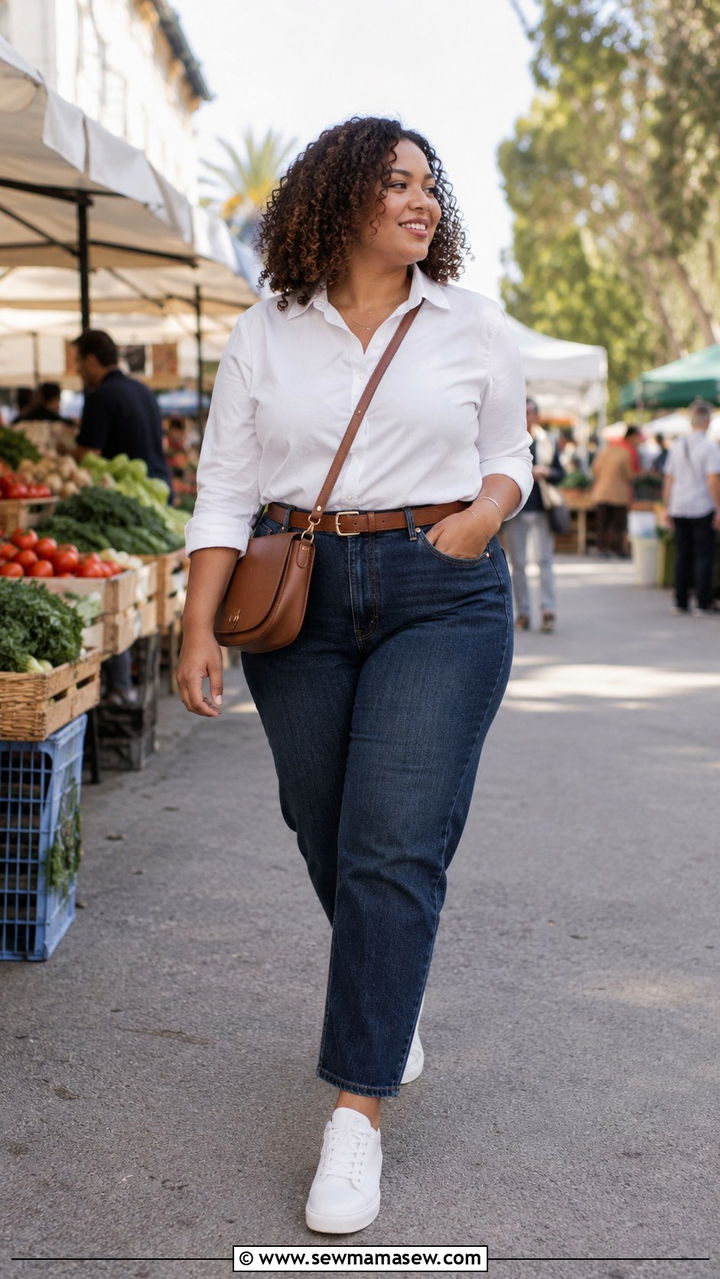 Plus Size White Button Down and Straight Leg Jeans - 30 Minimalist outfits plus size
