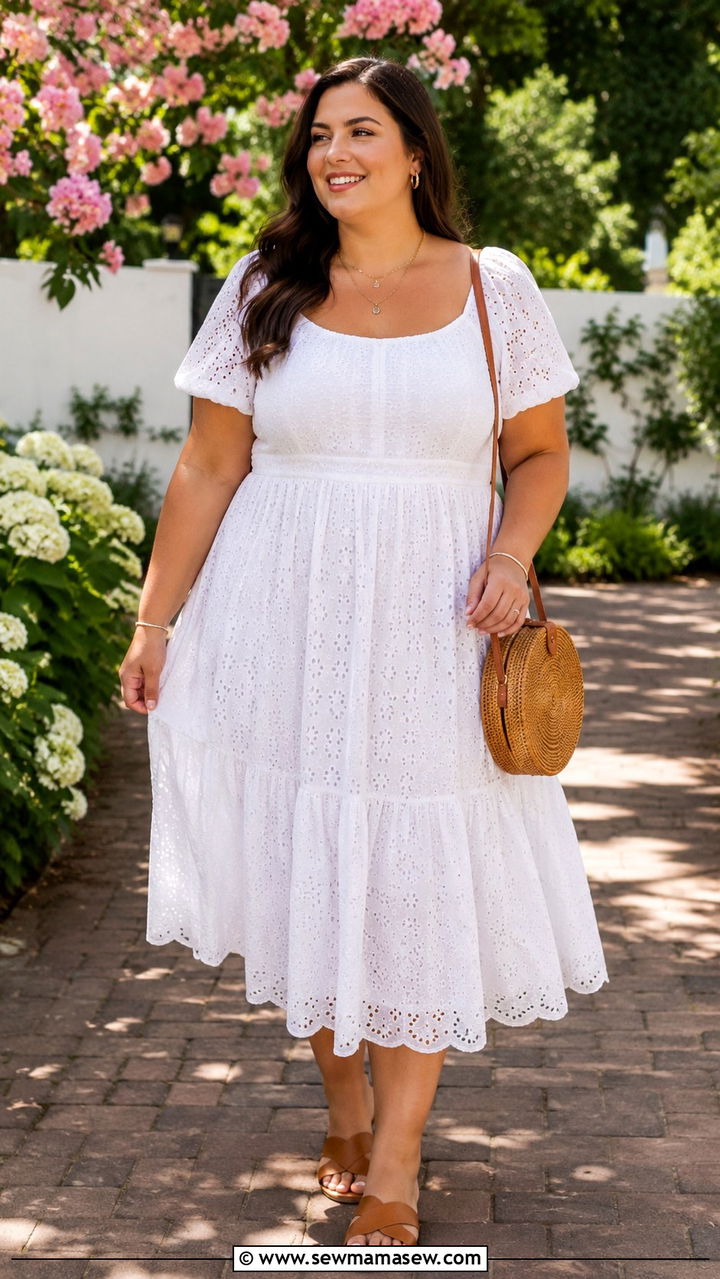 Plus Size White Eyelet Midi Dress Summer Outfit - 25 Plus size outfit ideas size 14 summer