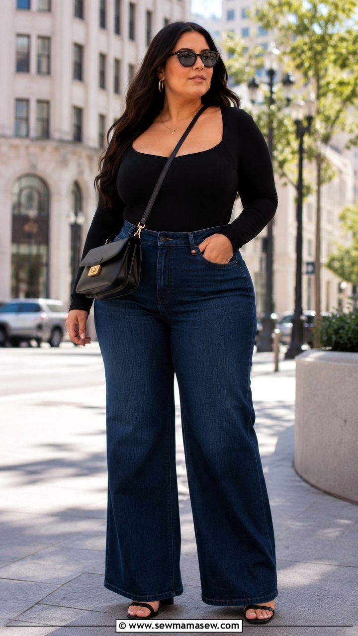 Plus Size Wide Leg Jeans Outfit Size 26 - 25 Plus size outfit ideas size 26