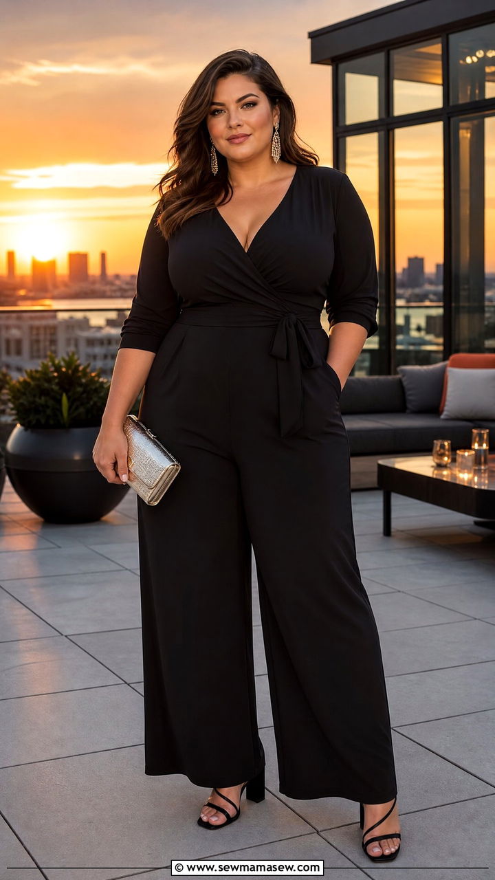 Plus Size Wide Leg Jumpsuit and Heels Outfit - 25 Plus size outfit ideas for 12-14