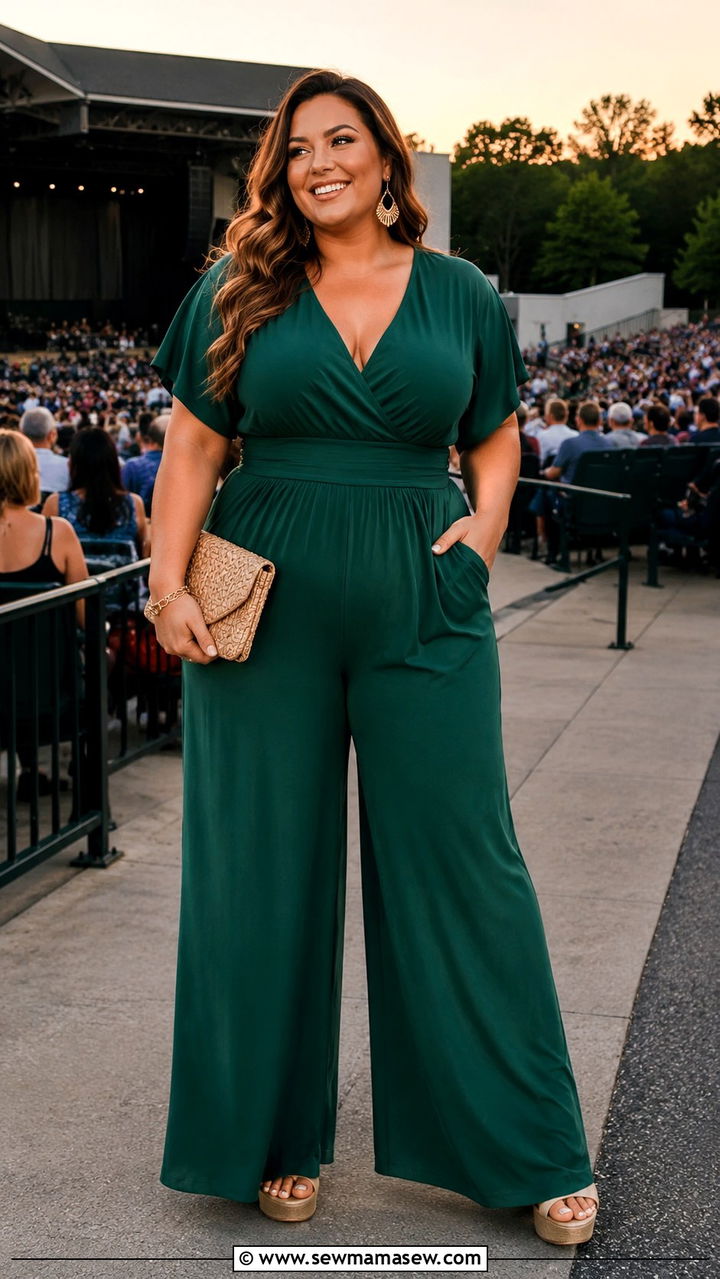 Plus Size Wide Leg Jumpsuit and Platform Sandals Outfit - 30 plus size summer concert outfit ideas