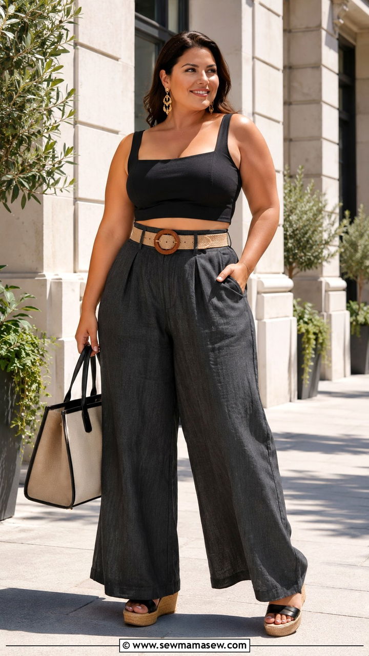 Plus Size Wide Leg Linen Pants With Crop Top - 25 Wide leg linen pants outfit ideas with a crop top