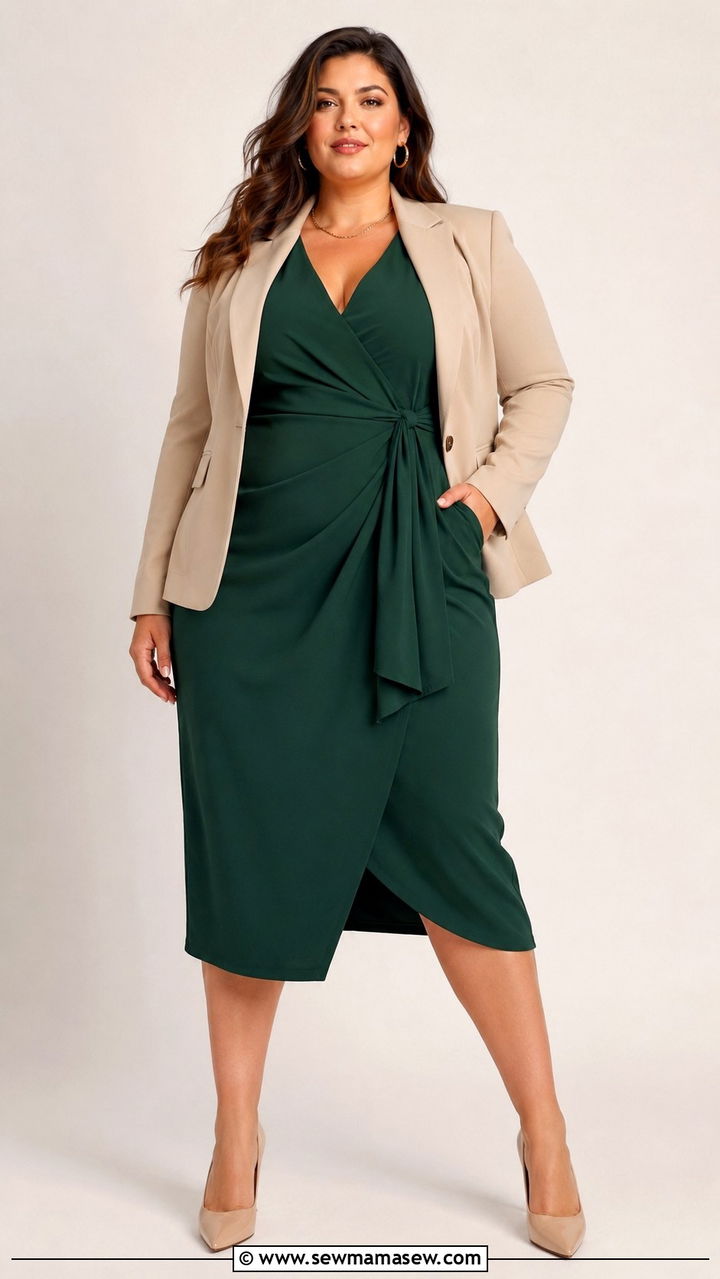 Plus Size Wrap Dress and Structured Blazer Outfit - 25 Photoshoot outfit ideas