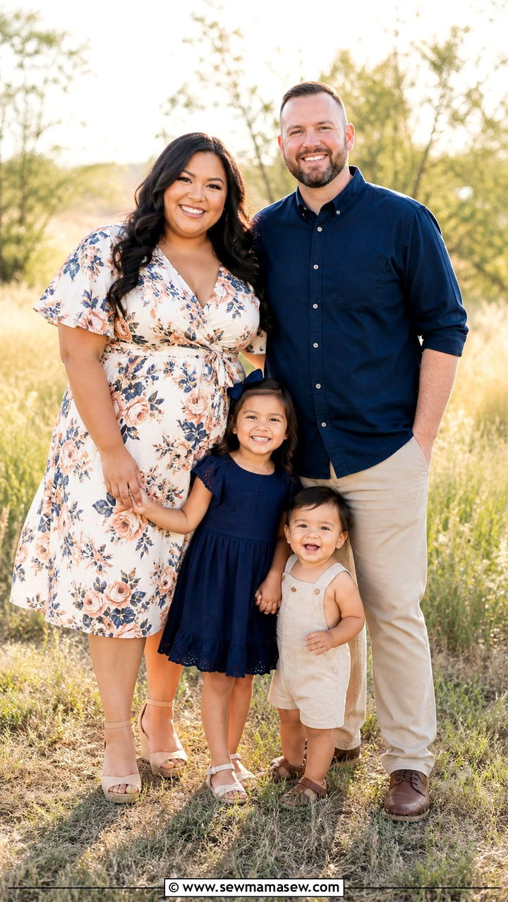 Plus Size Wrap Dress with Coordinated Family - 40 Spring family photo outfits
