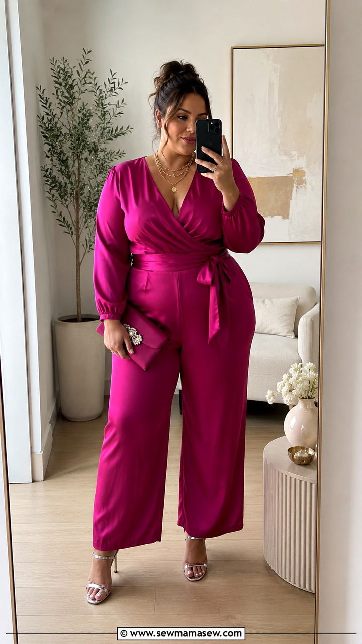 Plus Size Wrap Jumpsuit Wedding Guest Outfit - 30 plus size summer wedding guest outfit ideas