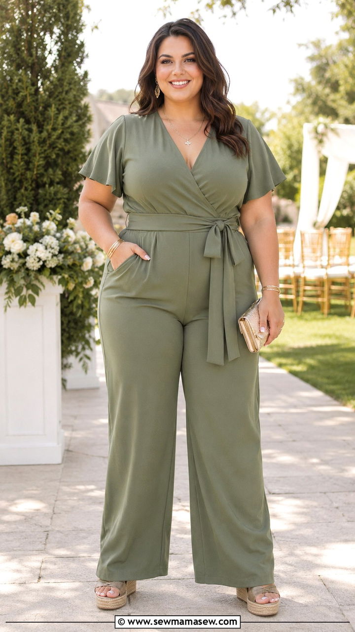 Plus Size Wrap Jumpsuit with Wedge Heels - 30 How to style a jumpsuit for a wedding