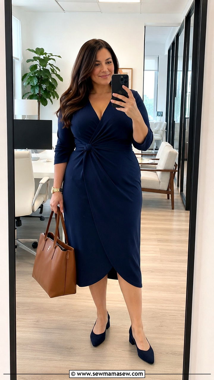 Plus Size Wrap Midi Dress For Work - 25 Midi dress plus size outfit ideas