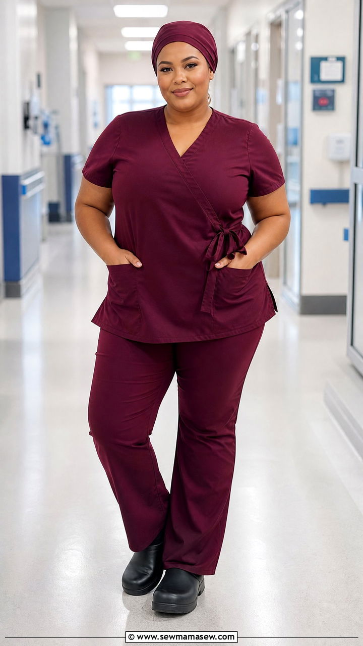 Plus Size Wrap Scrub Top With Bootcut Pants And Clogs - 25 Icu nurse outfit ideas