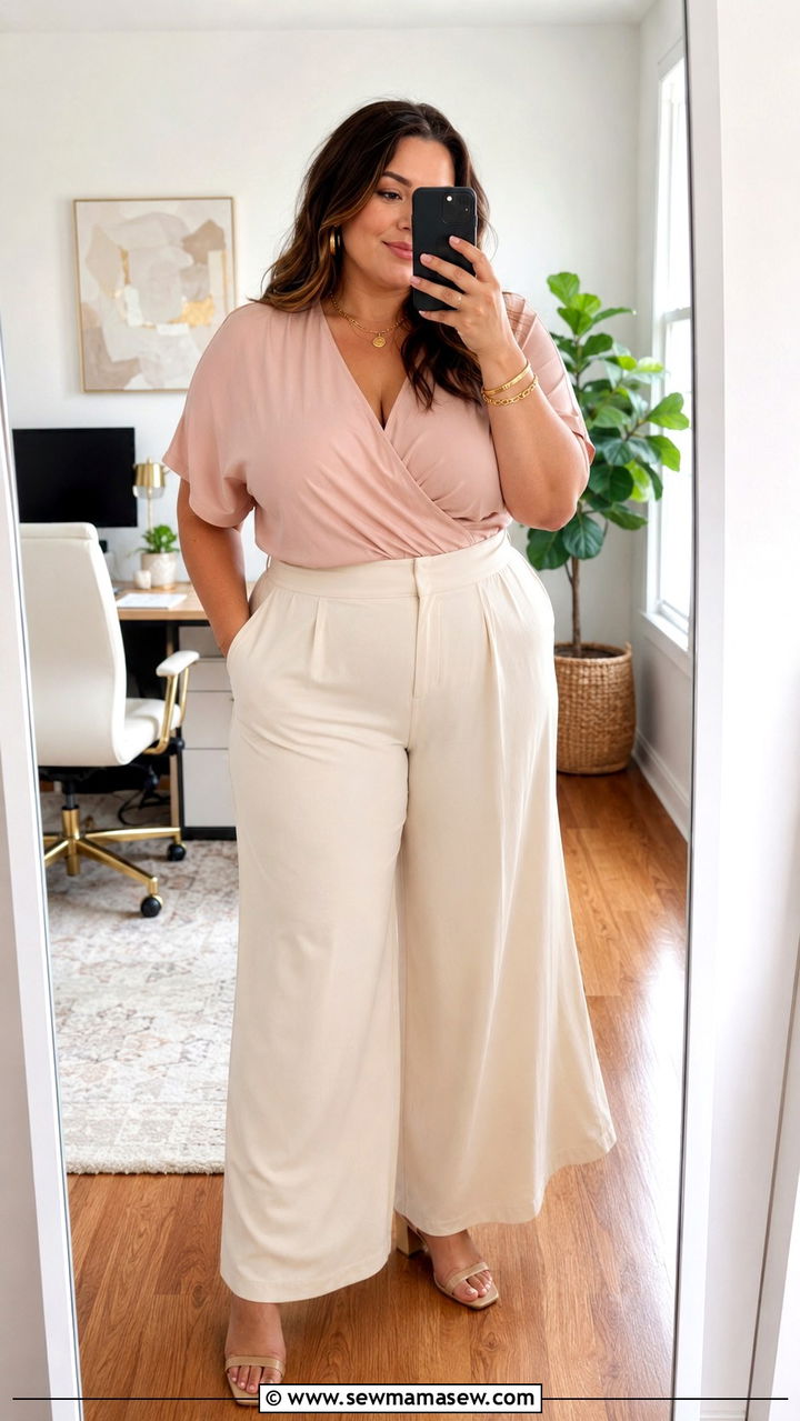 Plus Size Wrap Top and Palazzo Pants Summer Work Outfit - 30 Plus size work outfit ideas summer