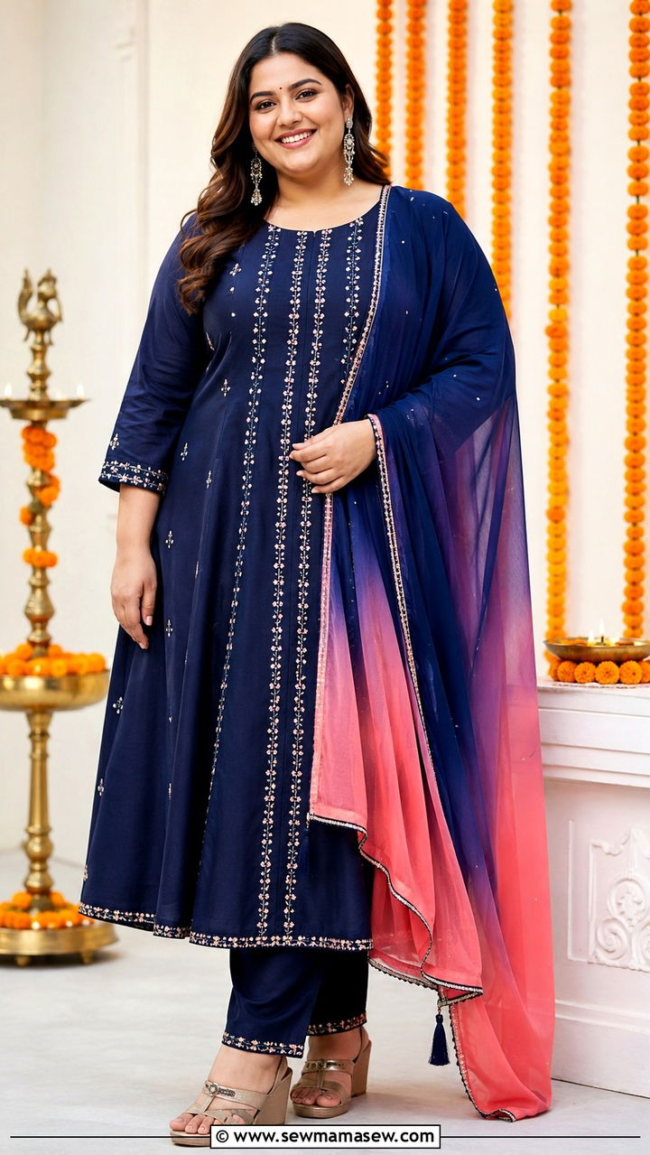 Plus size A line kurta with straight pants - 30 Navratri outfit ideas
