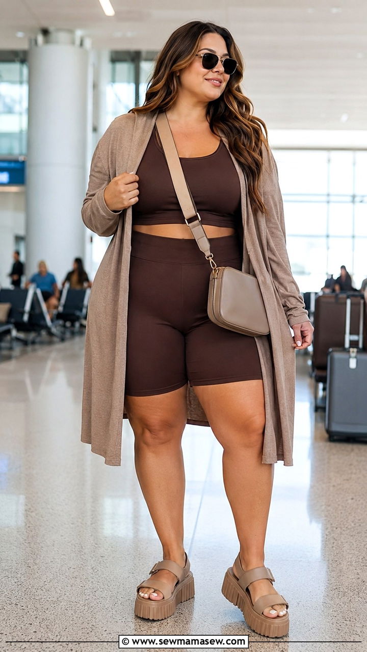Plus size bike shorts set with longline cardigan - 30 Plus size outfit ideas for airport
