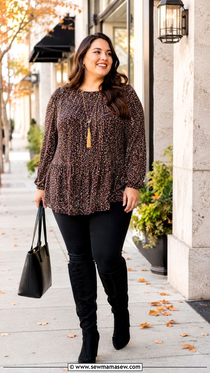 Plus size black skinny jeans with tunic top and knee high boots - 30 Plus size outfit ideas with jeans
