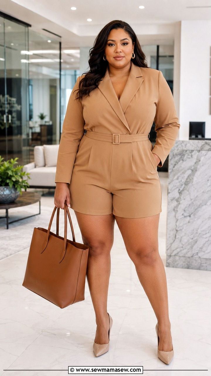 Plus size blazer romper with pumps - 25 Romper outfit ideas plus size