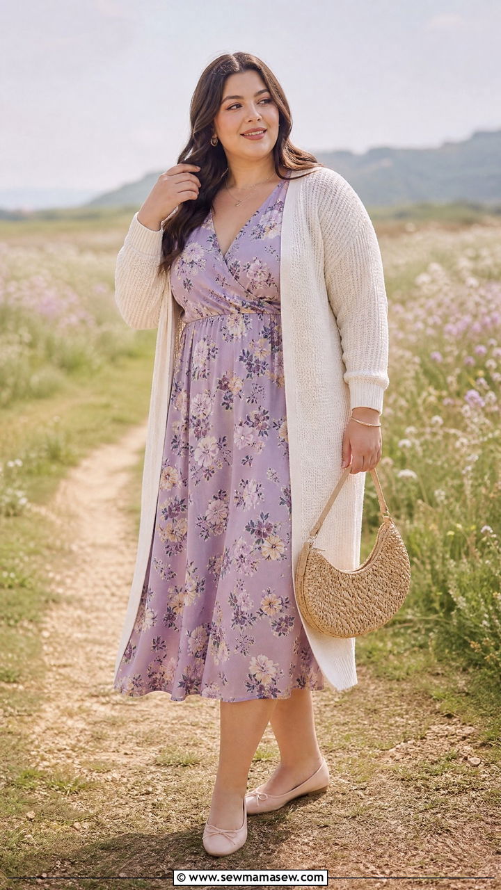 Plus size cardigan and floral dress outfit - 25 Plus size outfit ideas cottagecore