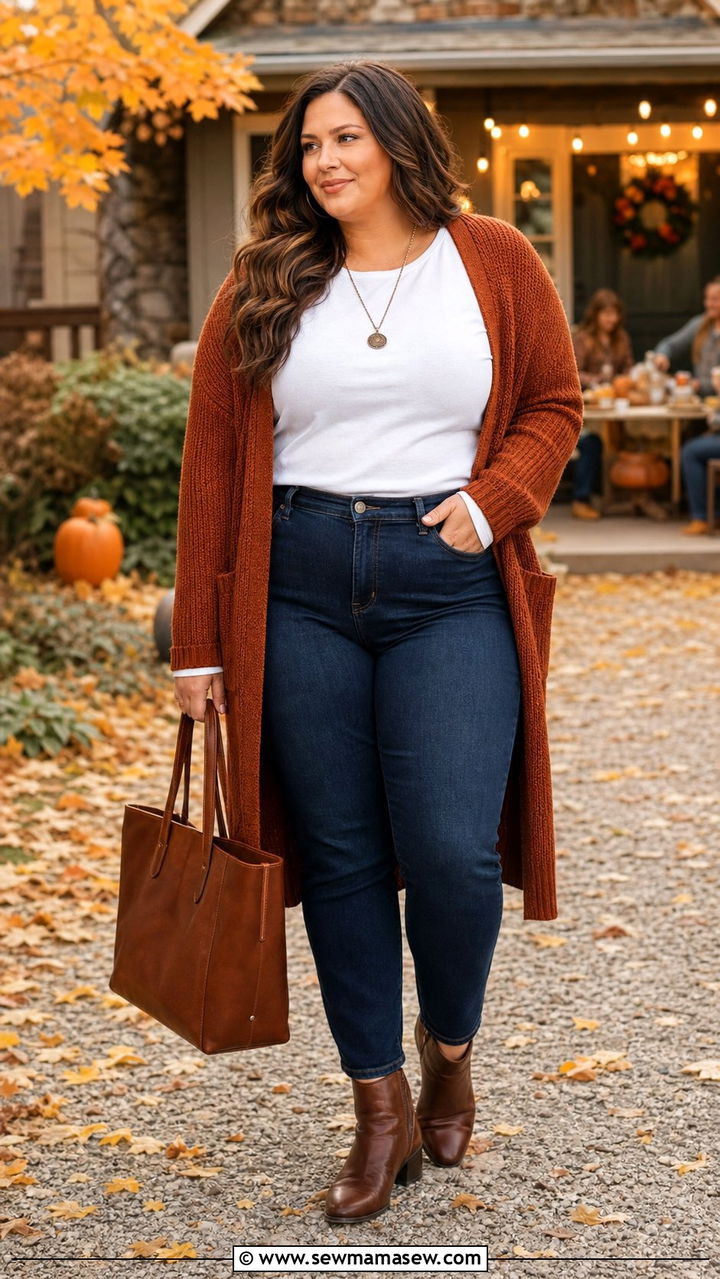 Plus size cardigan and jeans family reunion - 25 Family reunion outfit ideas plus size