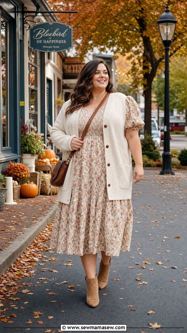 Plus size cardigan over floral dress cottagecore outfit - 25 Cottagecore outfits plus size