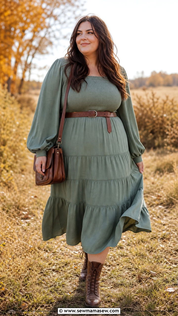 Plus size cottagecore prairie dress with boots - 25 Cottagecore outfits plus size