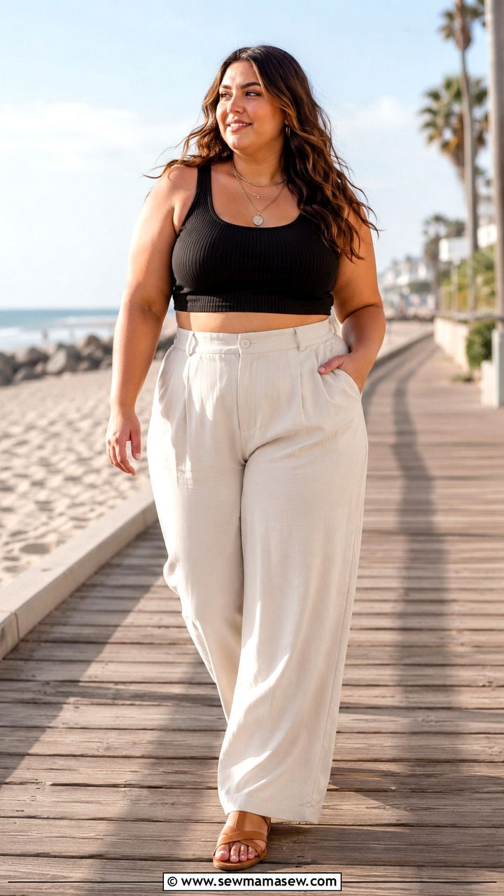 Plus size crop top and high waist pants outfit size 14 - 20 Plus size outfit ideas size 14